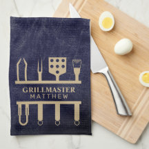 Grill master classic navy leather BBQ tools name