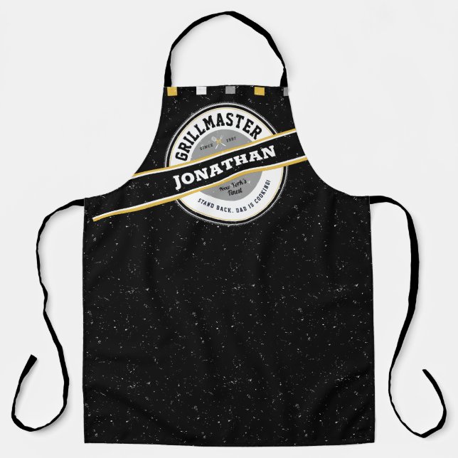 Grill Master Dad Barbecue Funny Hipster Black Apron (Front)