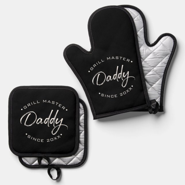 Grill Master Daddy Personalized Year Oven Mitt & Pot Holder Set (Front/Back)