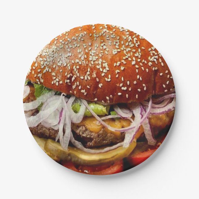 grill master father's day hamburger cheeseburger paper plate (Front)