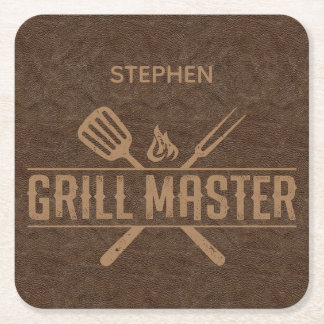 Grill Master Faux Leather  Square Paper Coaster