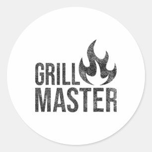 Grill Master Flame Byrbecue Bbq Smoke Char Open Fi Classic Round Sticker
