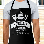 Grill Master Grandpa Black Apron<br><div class="desc">Custom Father's Day, Christmas or birthday gift for the best grandpa ever, this black apron features illustrations of a barbecue grill and "Grill Master Grandpa" in fun typography. Add the names of his grandchildren and personalize whether he is called grandpa, poppop, papa, pops, etc.</div>