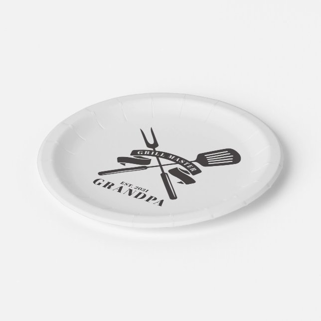 Grill Master Grandpa Fathers Day BBQ Custom Paper Plate (Angled)