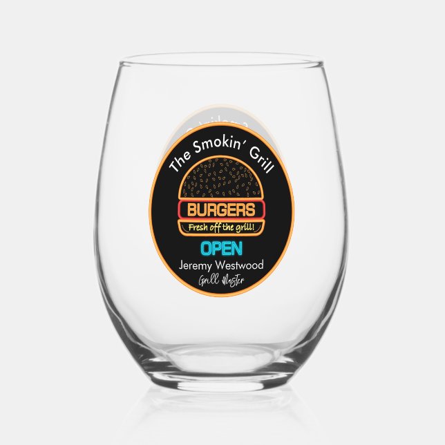 Grill Master Grilling Drinkware Cocktails Stemless Wine Glass (Front)