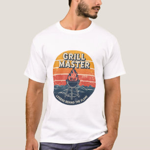 Grill Master Legend Behind The Flame  Retro Sunset T-Shirt