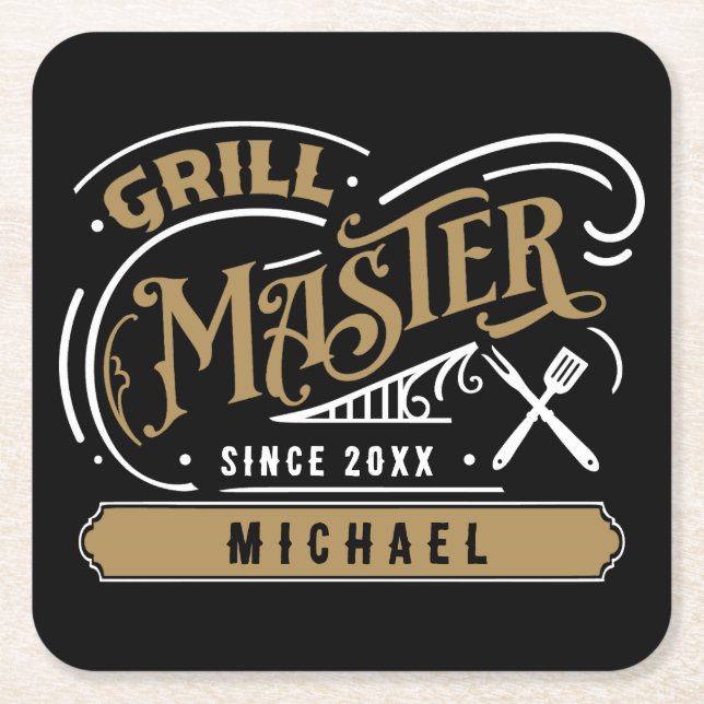 Grill Master Personalized  Square Paper Coaster (Front)