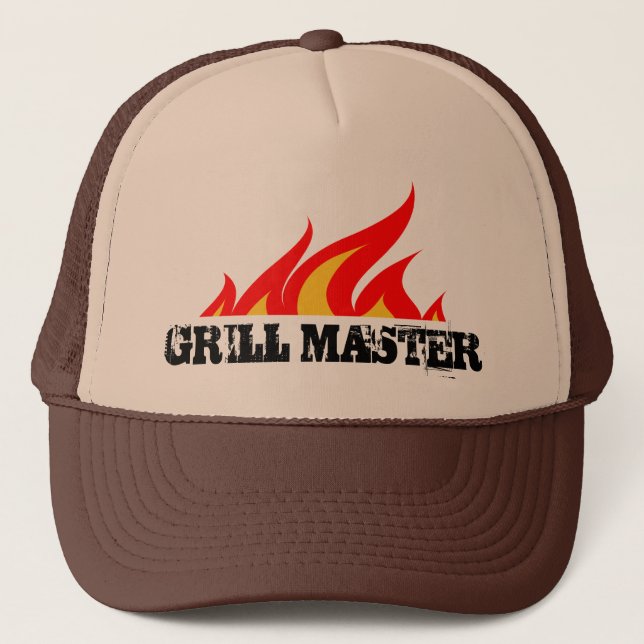 Grill master trucker hat with burning flames (Front)