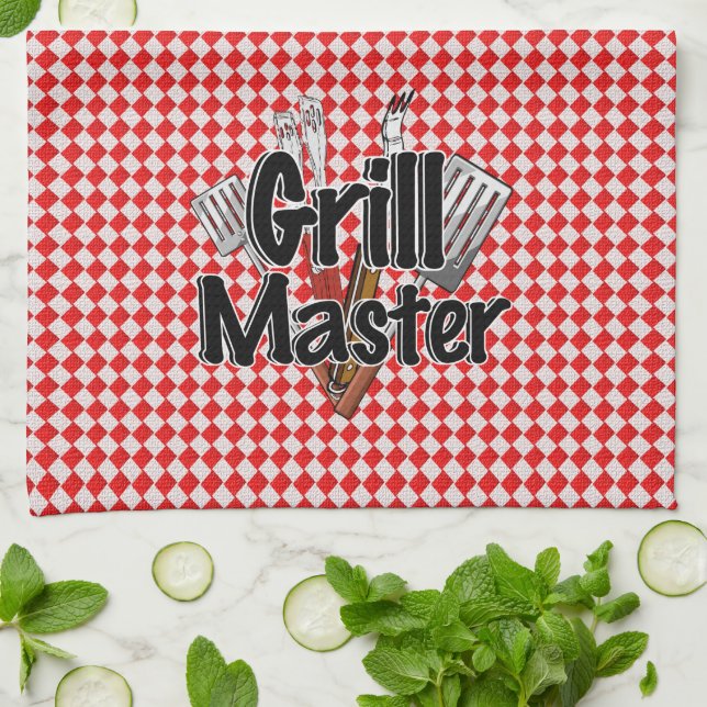 Grill Master with BBQ Tools & Picnic Table Kitchen Towel (Folded)