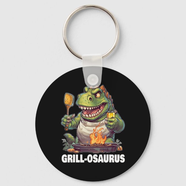 Grill-osaurus Rex Bbq Dinosaur Funny Fathers&#  D Keychain (Front)