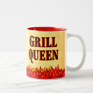 Grill Queen Red Flames BBQ Saying Mug