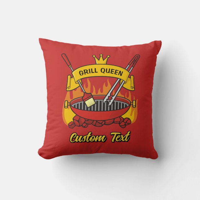 Grill Queen Throw Pillow (Front)