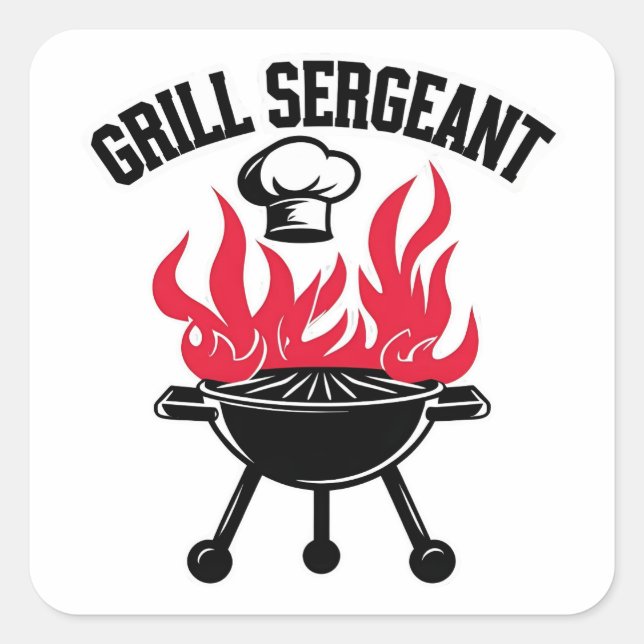 Grill Sergeant BBQ Dad Funny Party Square Sticker (Front)