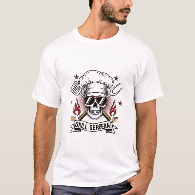 Grill Sergeant BBQ Skull Chef T-Shirt (Front)