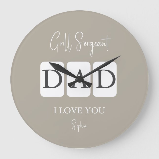 Grill Sergeant Dad I Love You Name Customized Large Clock (Front)