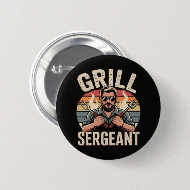 Grill Sergeant Fathers Day BBQ Dad Gift 2 Inch Round Button (Front & Back)