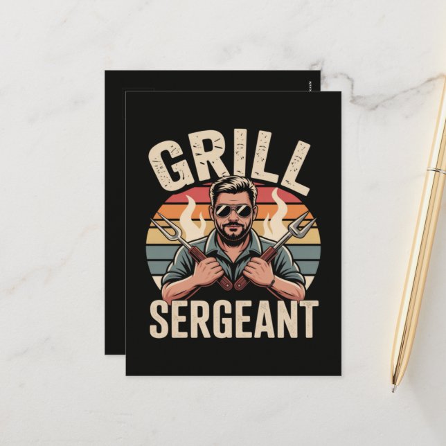 Grill Sergeant Fathers Day BBQ Dad Gift Holiday Postcard (Front/Back In Situ)