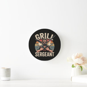 Grill Sergeant Fathers Day BBQ Dad Gift Round Clock