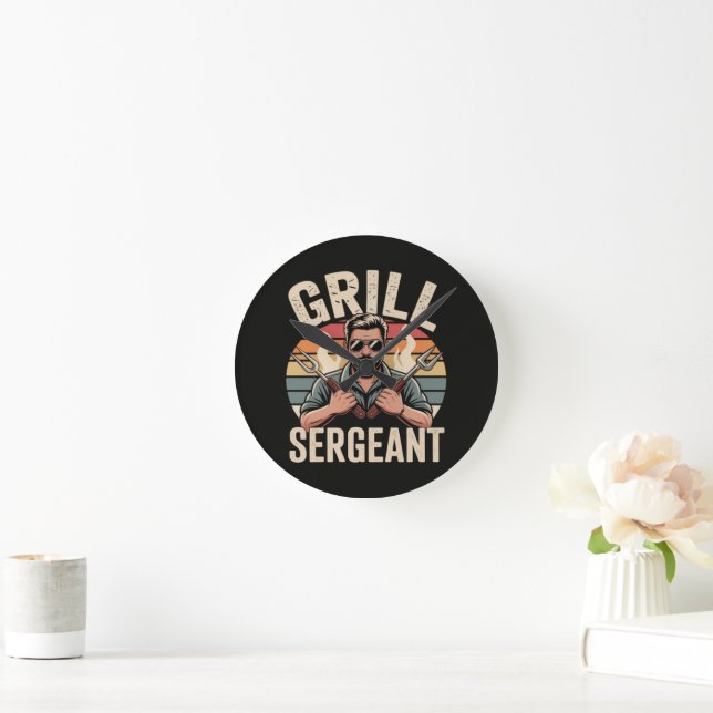 Grill Sergeant Fathers Day BBQ Dad Gift Round Clock (Home)