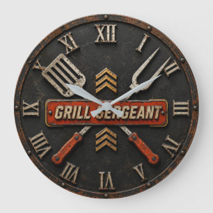 Grill Sergeant Funny BBQ Grill Master Man Cave Large Clock
