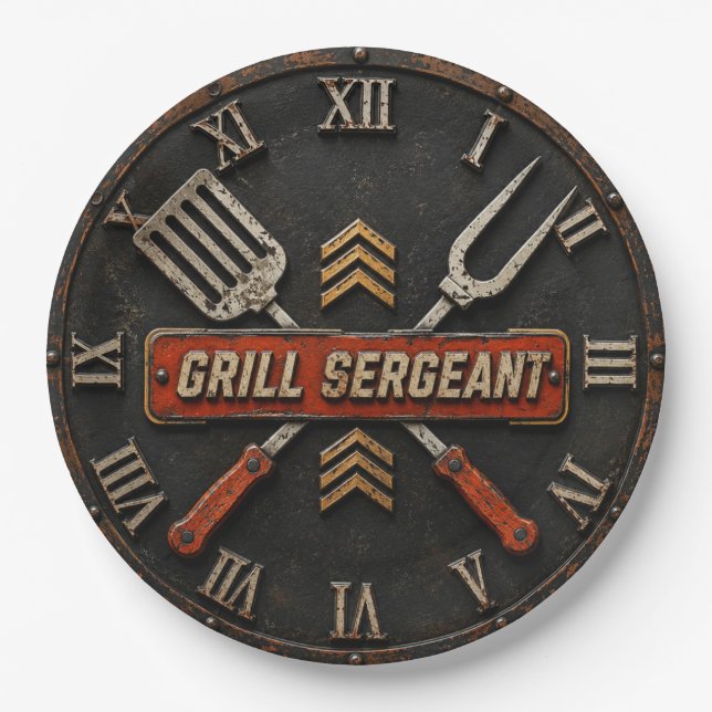 Grill Sergeant Funny BBQ Grill Master Man Cave  Paper Plate (Front)