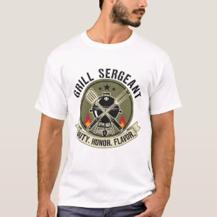 Grill Sergeant – Military BBQ Dad Emblem T-Shirt
