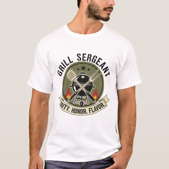 Grill Sergeant – Military BBQ Dad Emblem  T-Shirt (Front)