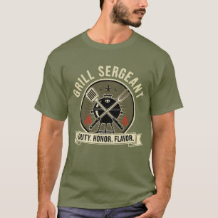 Grill Sergeant – Military BBQ Dad Emblem T-Shirt