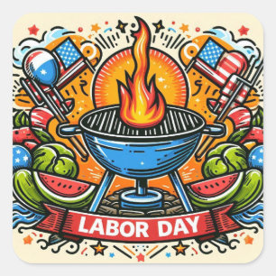 Grill & Thrill Labour Day Celebration Square Sticker
