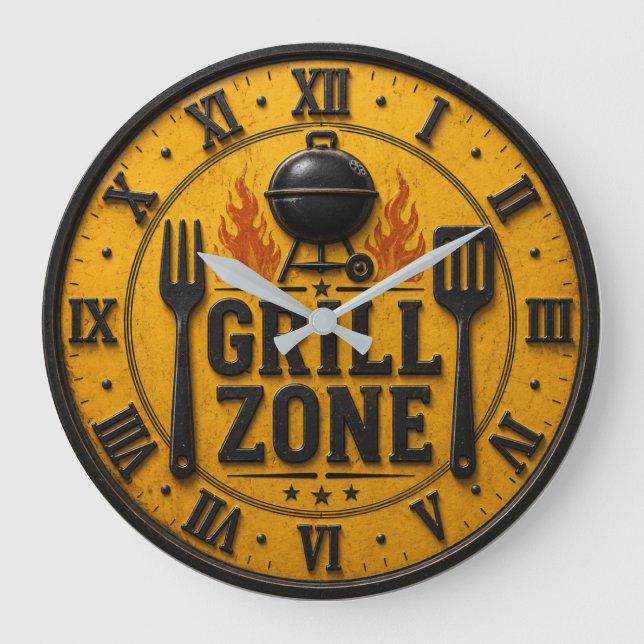 Grill Zone BBQ Grill Master Kitchen Rustic  Large Clock (Front)