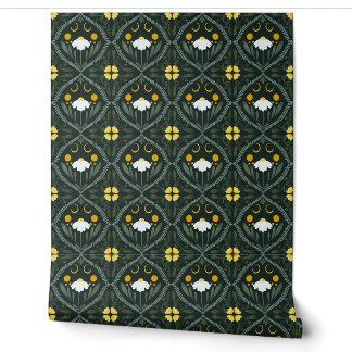 Grille de fleur de lune | Papier peint vert foncé 
