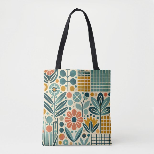 Grille de fleurs rétro, sac fourre-tout floral (Devant)