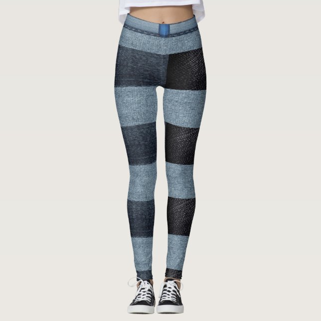 Grille noire et bleue Denim Leggings (Devant)
