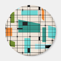 Grille rétro et Starburts - Magnet rond