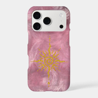 Grille rose pastel, soleil doré