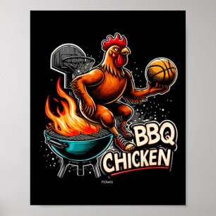 Grilled Bbq Chicken Playing Flaming Basketball  Poster
