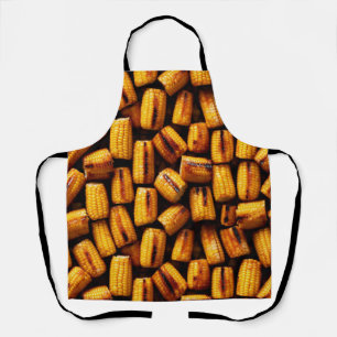 Grilled corn on the cob covered, food theme apron