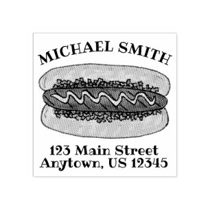 Grilled Hot Dog Fast Food Personalized Address Rubber Stamp