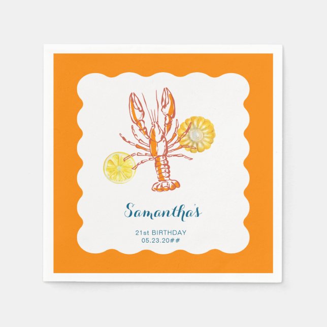 Grilled Lobster Tails BBQ Seafood Summer Birthday Napkin (Front)