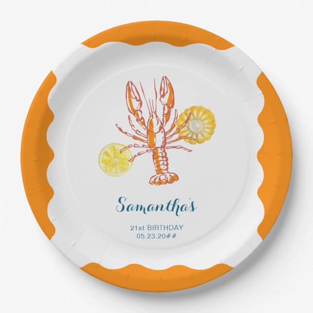 Grilled Lobster Tails BBQ Seafood Summer Birthday Paper Plate (Front)