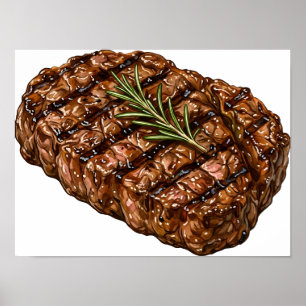 Grilled Ribeye Steak BBQ Meat Illustration Poster