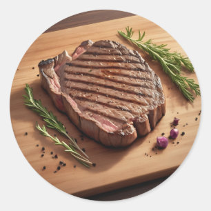 Grilled Ribeye Steak Rosemary Classic Round Sticker