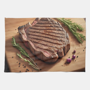 Grilled Ribeye Steak Rosemary Kitchen Towel