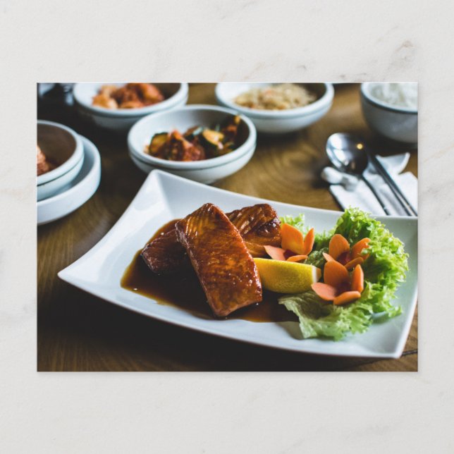 Grilled Salmon Korean Food Set Postcard (Front)