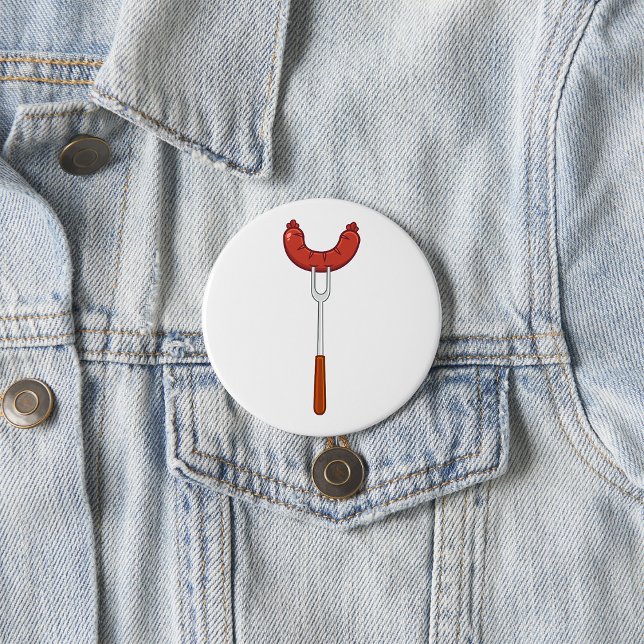Grilled Sausage on BBQ Fork 3 Inch Round Button (Creator Uploaded)
