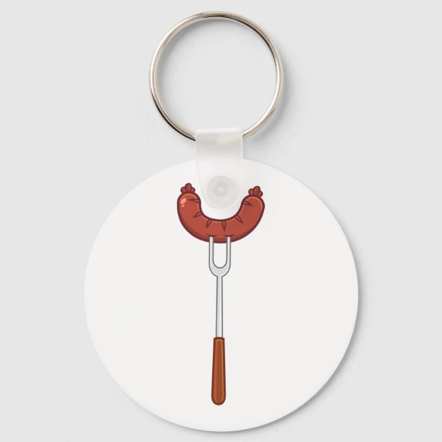 Grilled Sausage on BBQ Fork Keychain (Front)