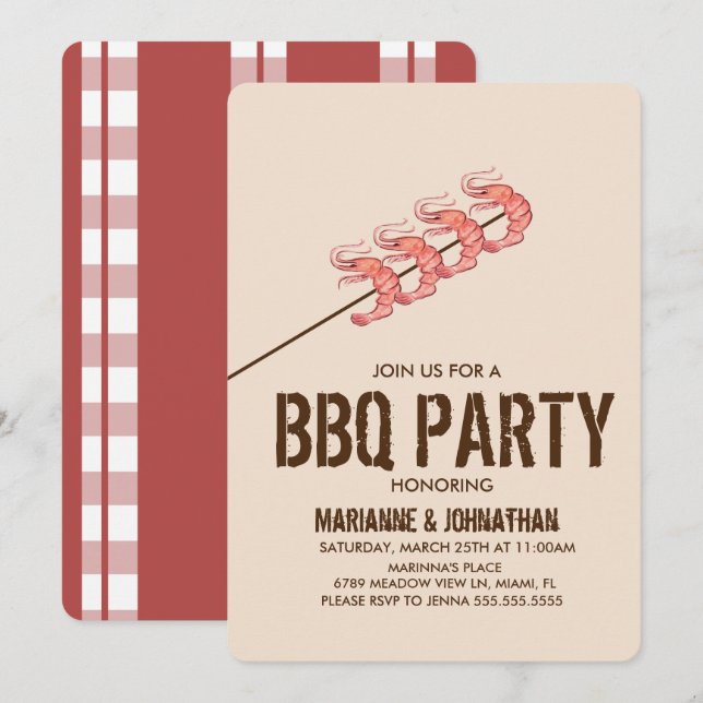 Grilled Shrimp Skewers BBQ Party Invitation (Front/Back)