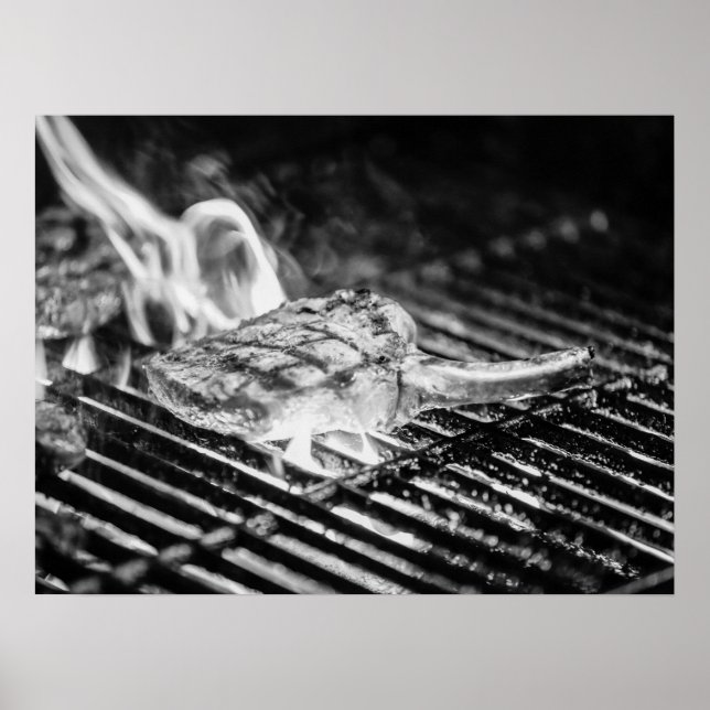 Grilled Tomahawk Steak on Flaming BBQ Grill Poster (Front)