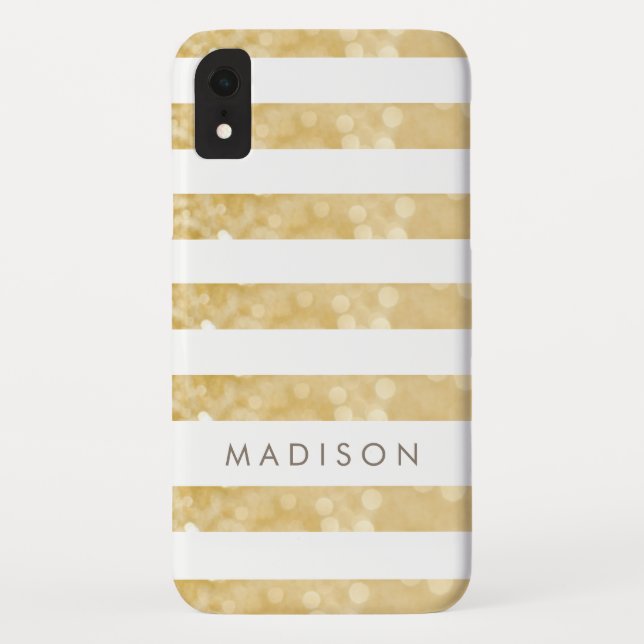 Grilles brillantes d'or coque iphone-M personnalis (Dos)
