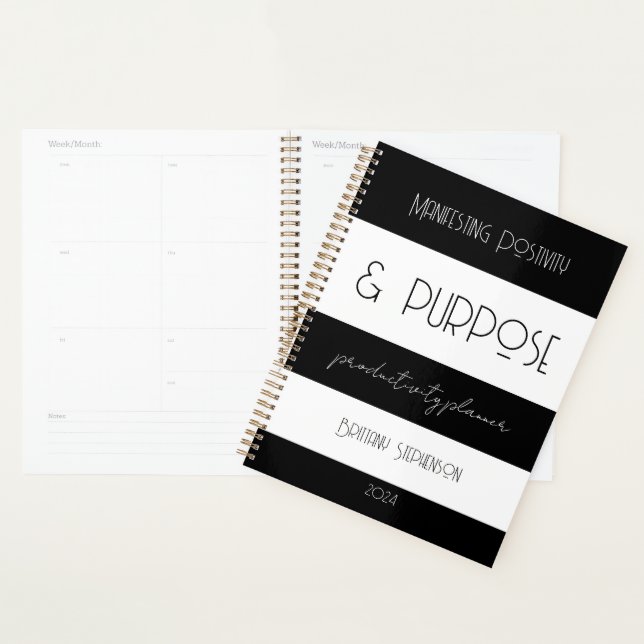 Grilles modernes Blanc Noir Calendrier Planner Per (Devant avec enveloppe)